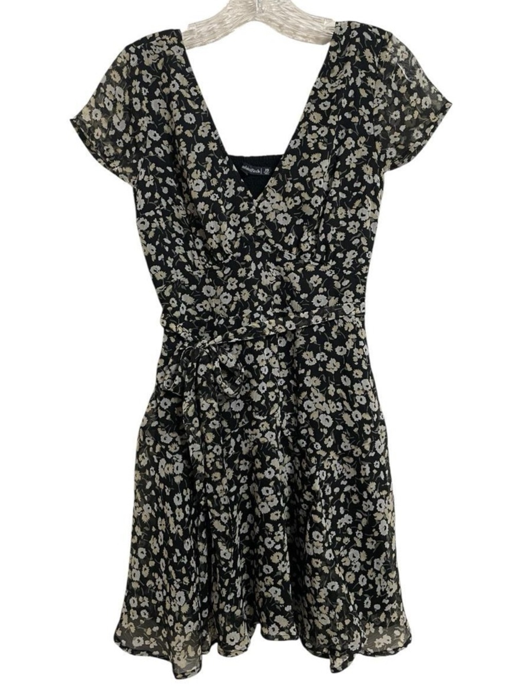 Abercrombie & Fitch Black Floral V-Neck Mini Skater Dress